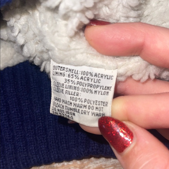 Vintage 60s 70s Navy blue Rainbow Hooded Sherpa lined Jacket Coat - Picture 8 of 8